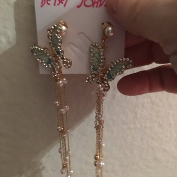 Betsey Johnson Butterfly Sparkle Rhinestone Earrings - Dangle Style Draw5 - Picture 3 of 5